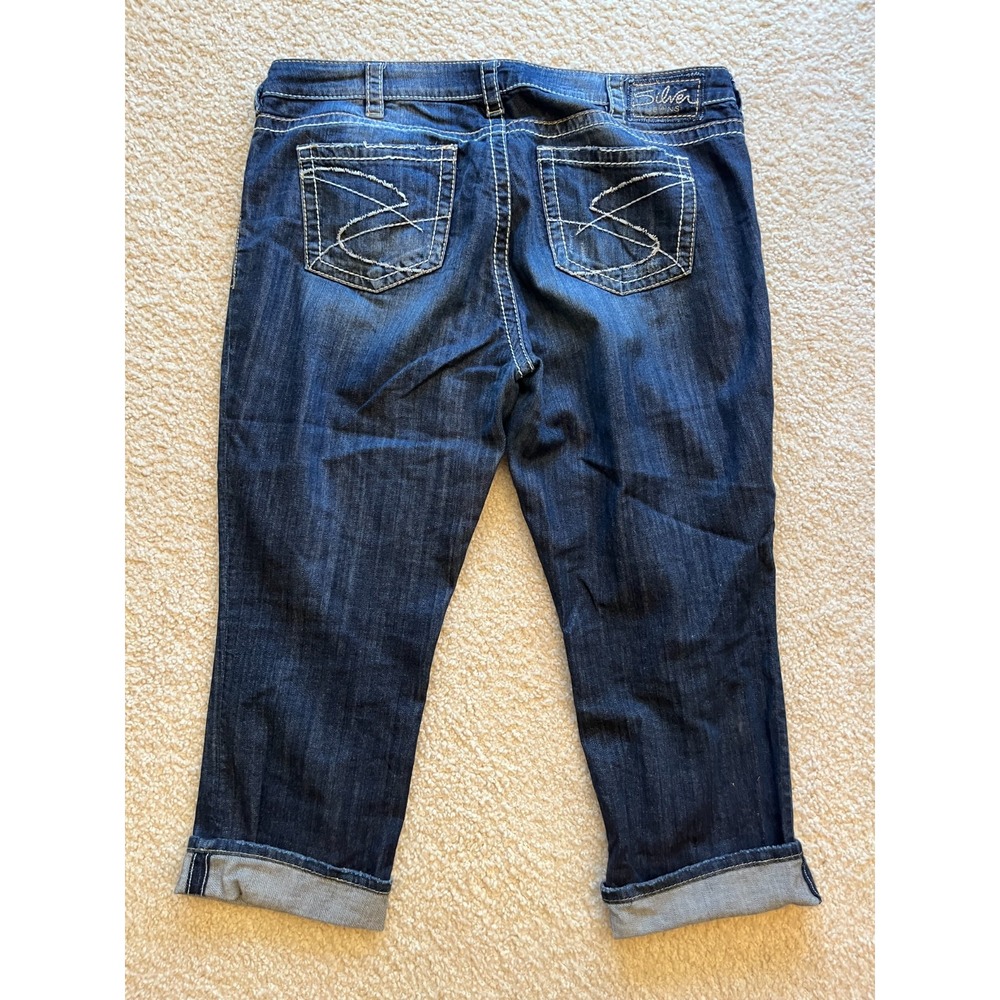 Silver Jeans SANTORINI Low Fitted Cuffed Capri Blue Denim Jeans Women 18W Plus